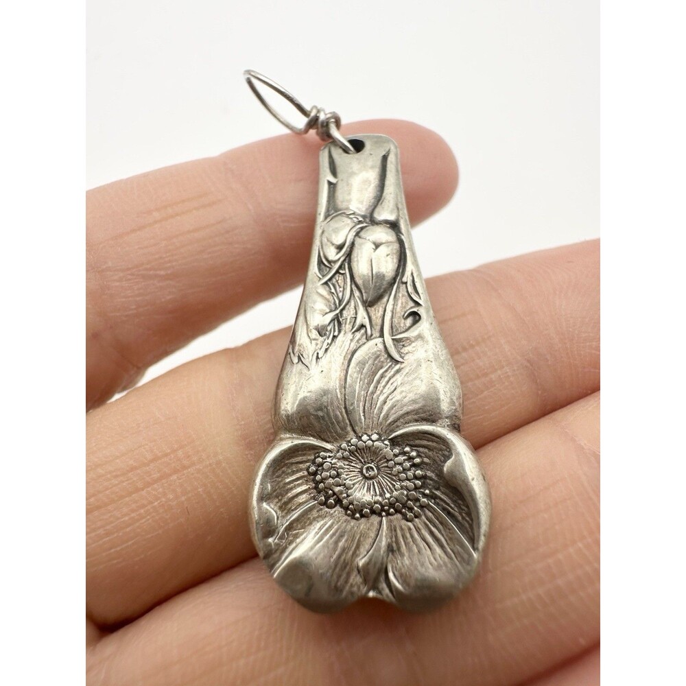 Vintage Silverplate Flatware Floral Flower Pendant